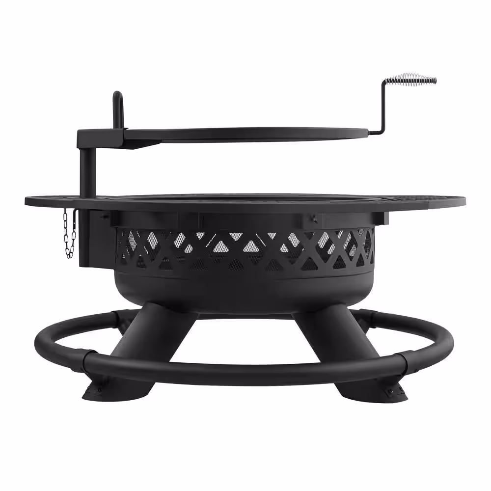 Hampton Bay 46.8 in. Outdoor Steel Wood Burning Black Fire Pit Included Cooking Grill