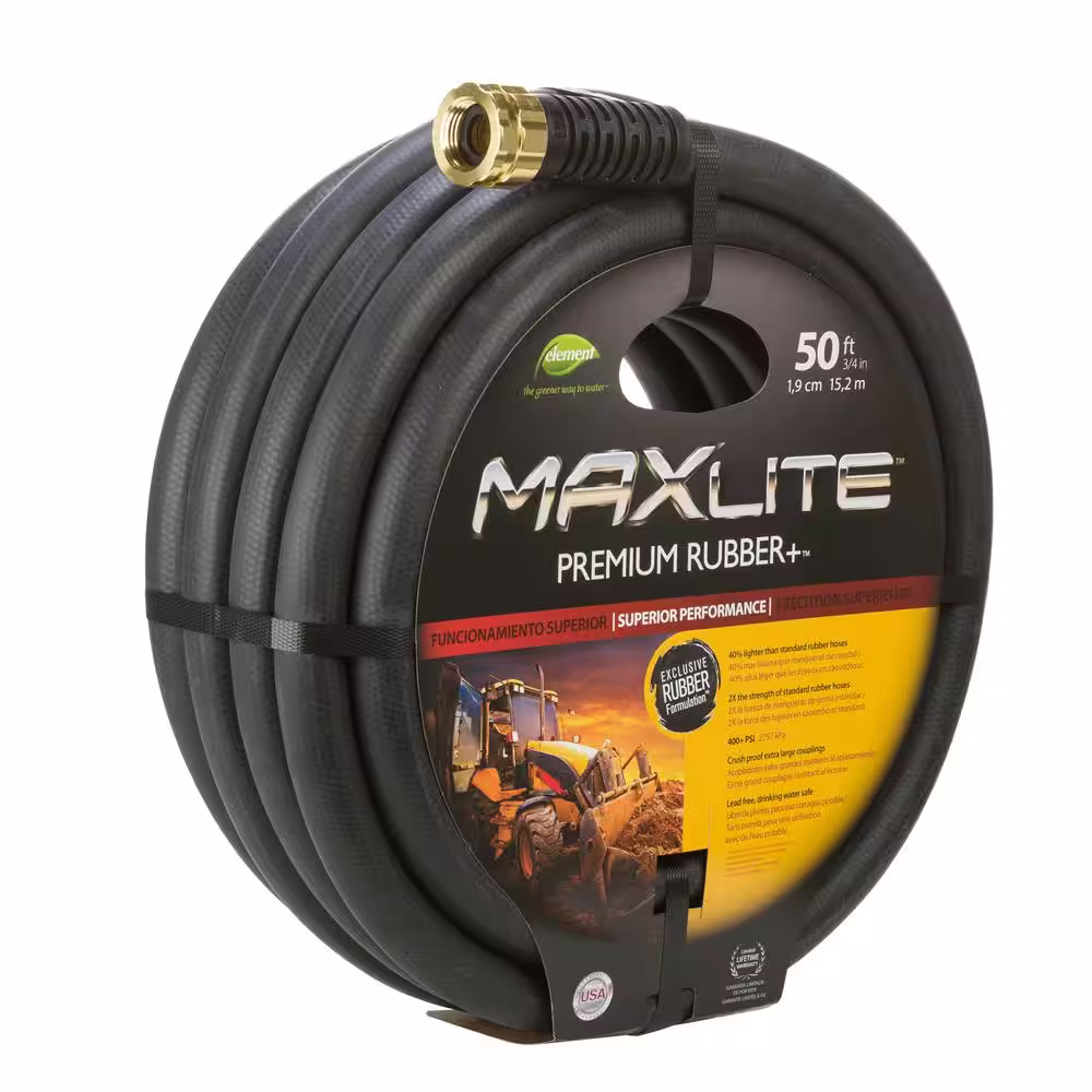 Element MaxLite 3/4 in. x 50 ft. Heavy-Duty Premium Rubber Plus Water Hose