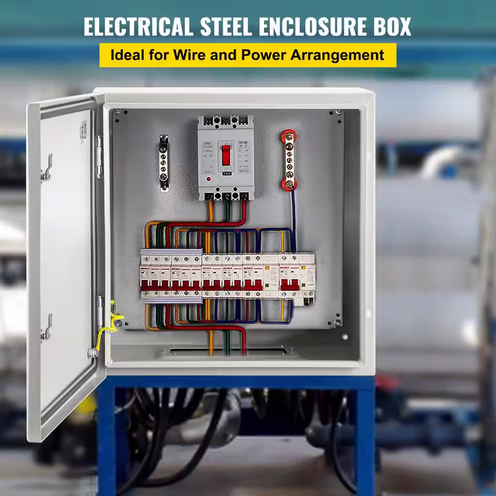 VEVOR Electrical Enclosure Box 24 in. x 24 in. x 12 in. IP66 Waterproof Carbon Steel Junction Box with Mounting Plate