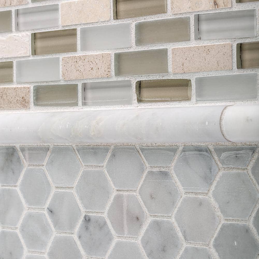 Jeffrey Court Carrara White .75 in. x 12 in. Honed Marble Wall Pencil Tile (1 Linear Foot)