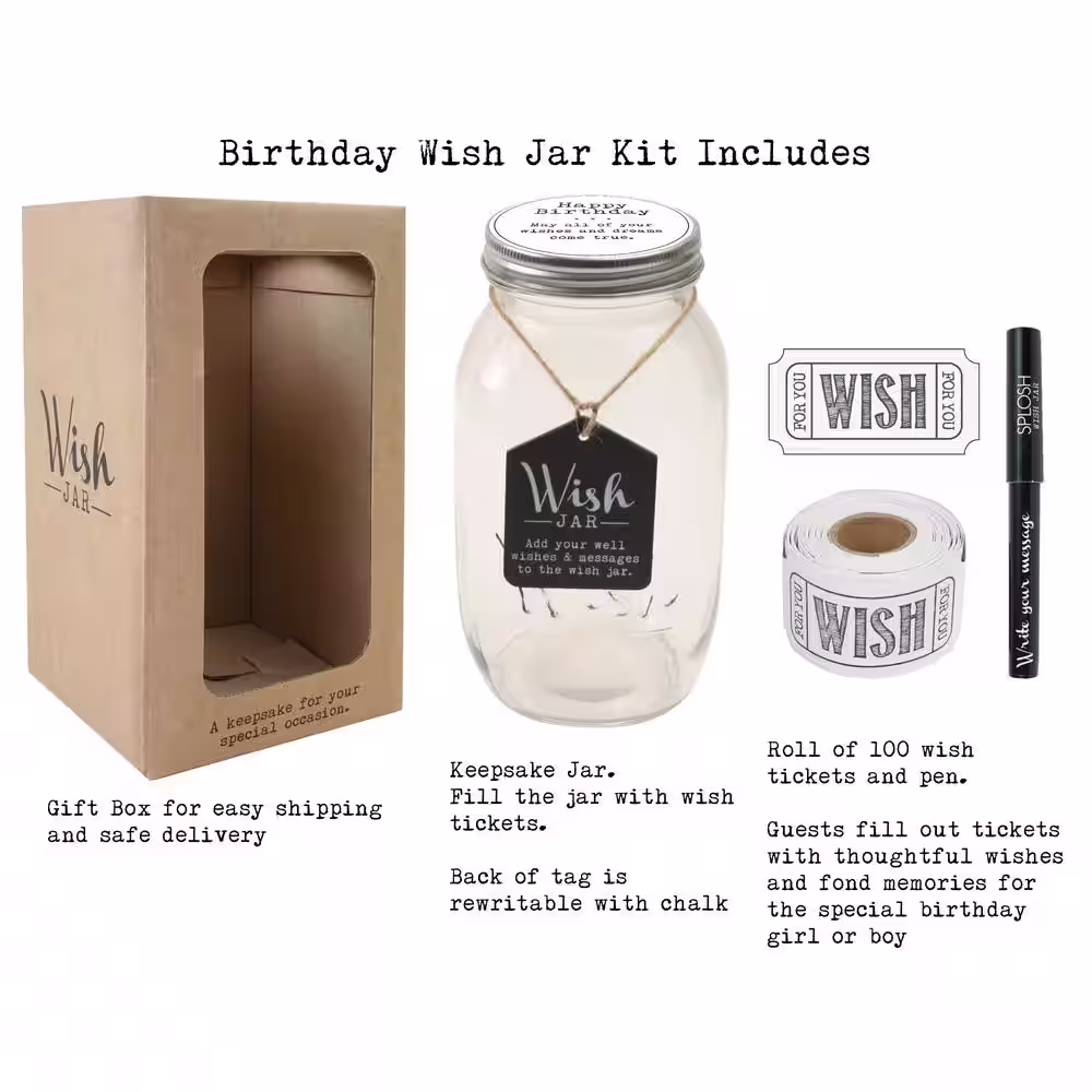 Stonebriar Collection 4.5 in. x 8 in. Happy Birthday Wish Jar