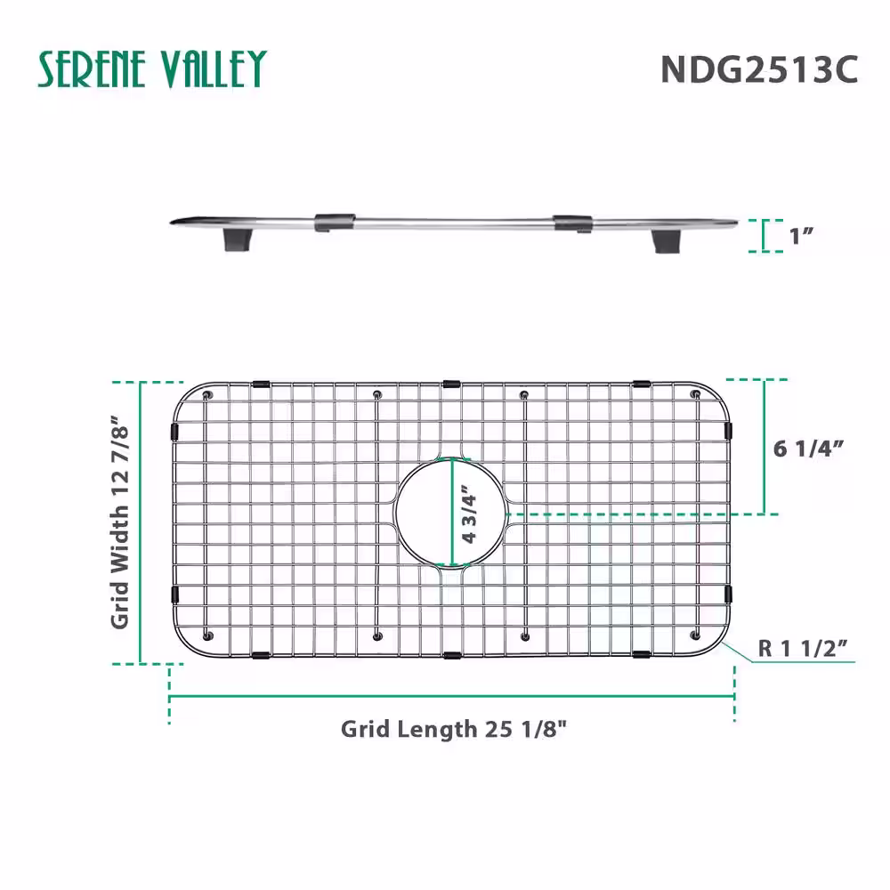 SERENE VALLEY 25.12 in. x 12.87 in. Center Drain Heavy-Duty Stainless Steel Sink Protector