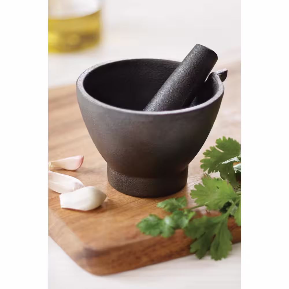 Fox Run 1-Piece Black Cast Iron Mortar and Pestle