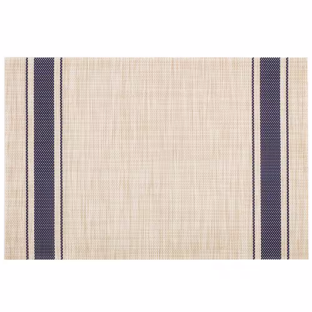 Kraftware EveryTable 18 in. x 12 in. Navy Ticking Stripe PVC Placemat (Set of 6)