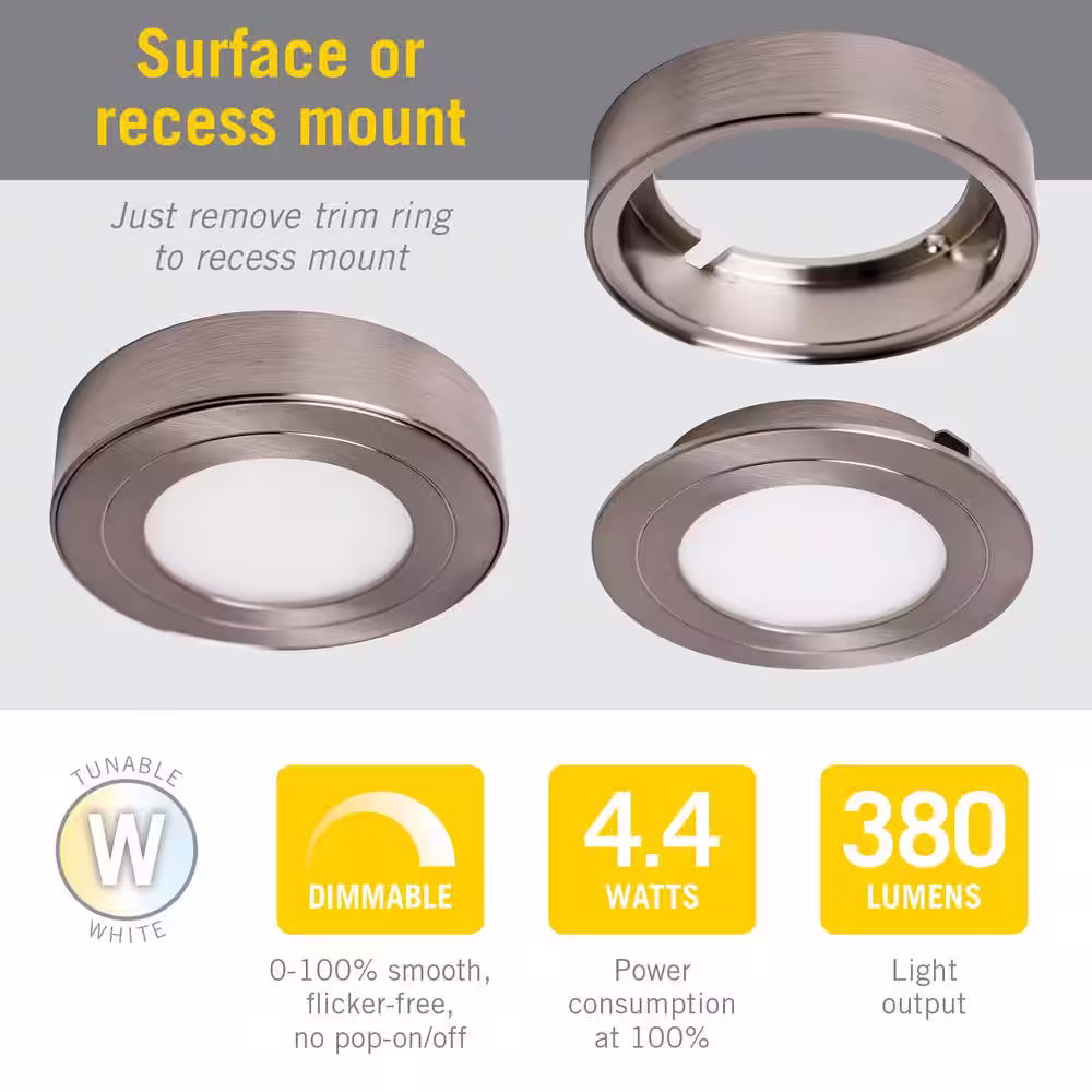 Armacost Lighting PureVue Tunable LED Undercabinet Puck Light, CCT 2700K - 5000K, Matte White