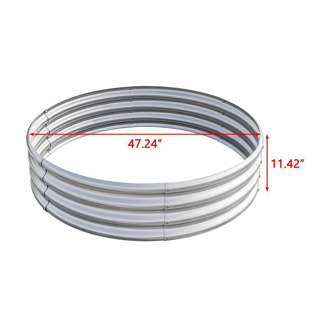 None Silver 47.24 in. W Metal Round Raised Garedn Bed for Vegetables, Outdoor Garden Raised Planter Box