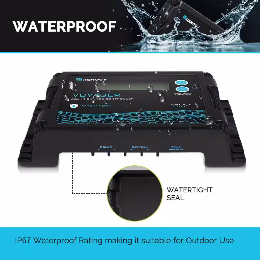 Renogy 12/24-Volt Voyager 10 Amp PWM Waterproof Solar Charge Controller