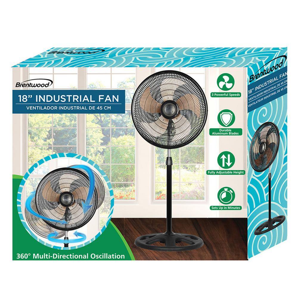 Brentwood 18 in. 3 Speed Industrial Pedestal Fan in Black