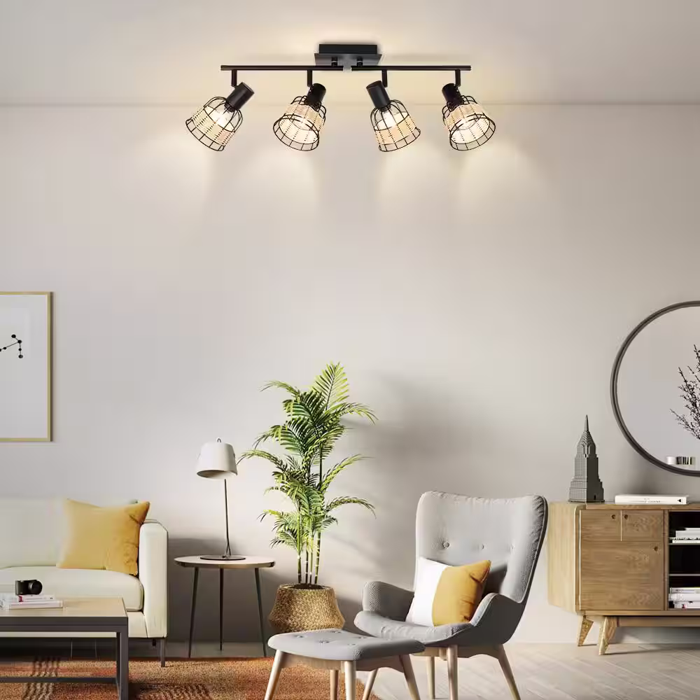 Depuley 2 ft. 4-Head Black Modern Hard Wired Track Lighting Kit with Step Head