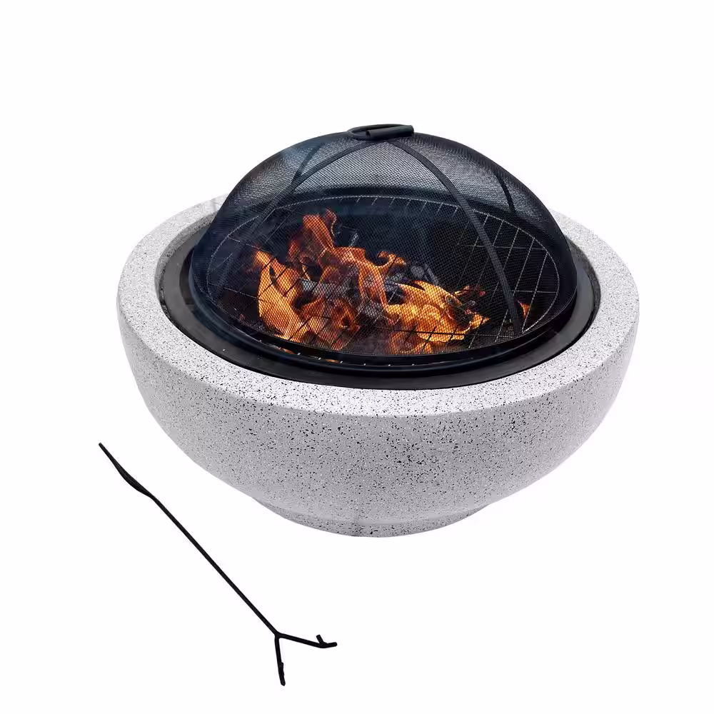 Teamson Home Contemporary Wood Round Burning Fire Pit in Grey