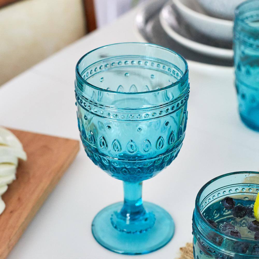 None Fez 4-Piece 12 oz. Turquoise Wine Glass Set