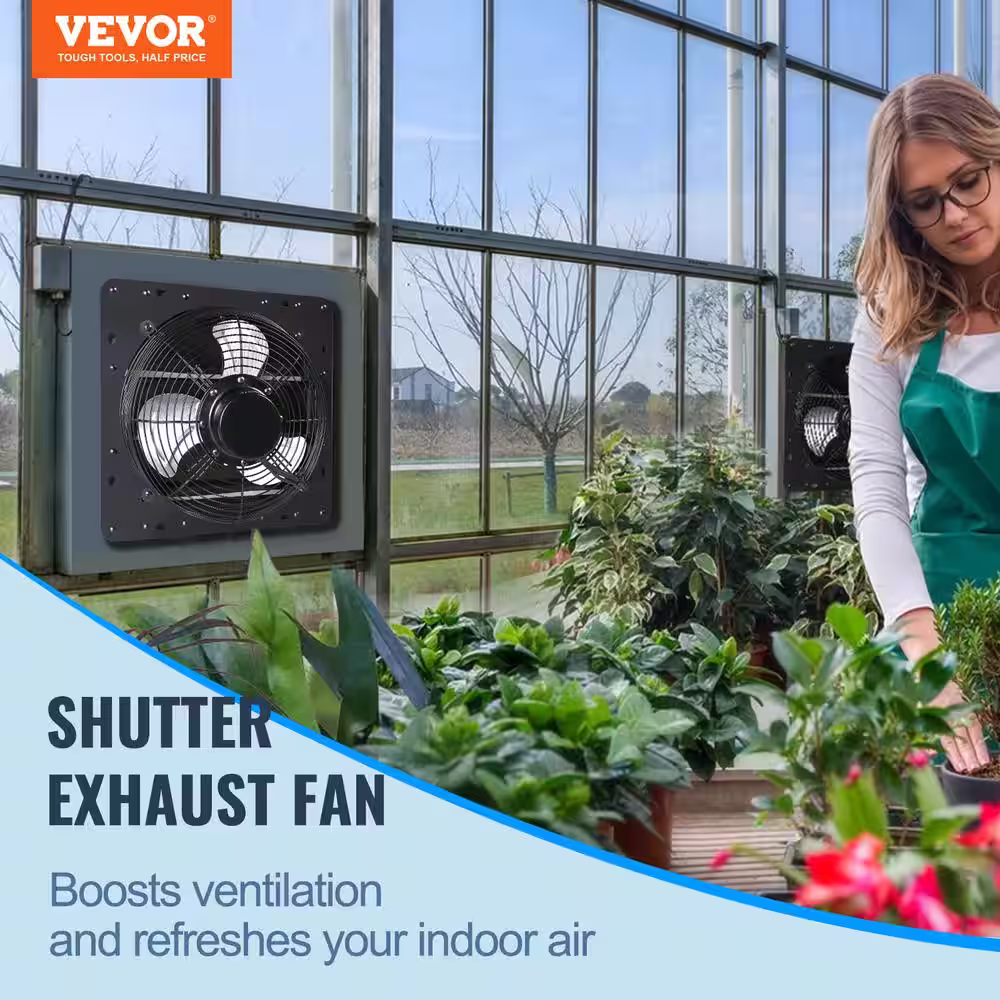 VEVOR Shutter Exhaust Fan 10 in. 820 CFM, 10-Speed Adjustable Wall Mount Attic Fan Ventilation and Cooling for Greenhouses
