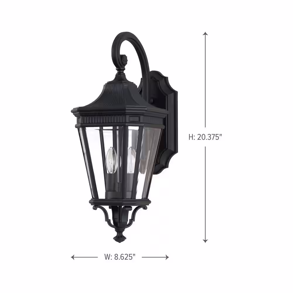 Generation Lighting Cotswold Lane 2-Light Black Outdoor 20.5 in. Wall Lantern Sconce
