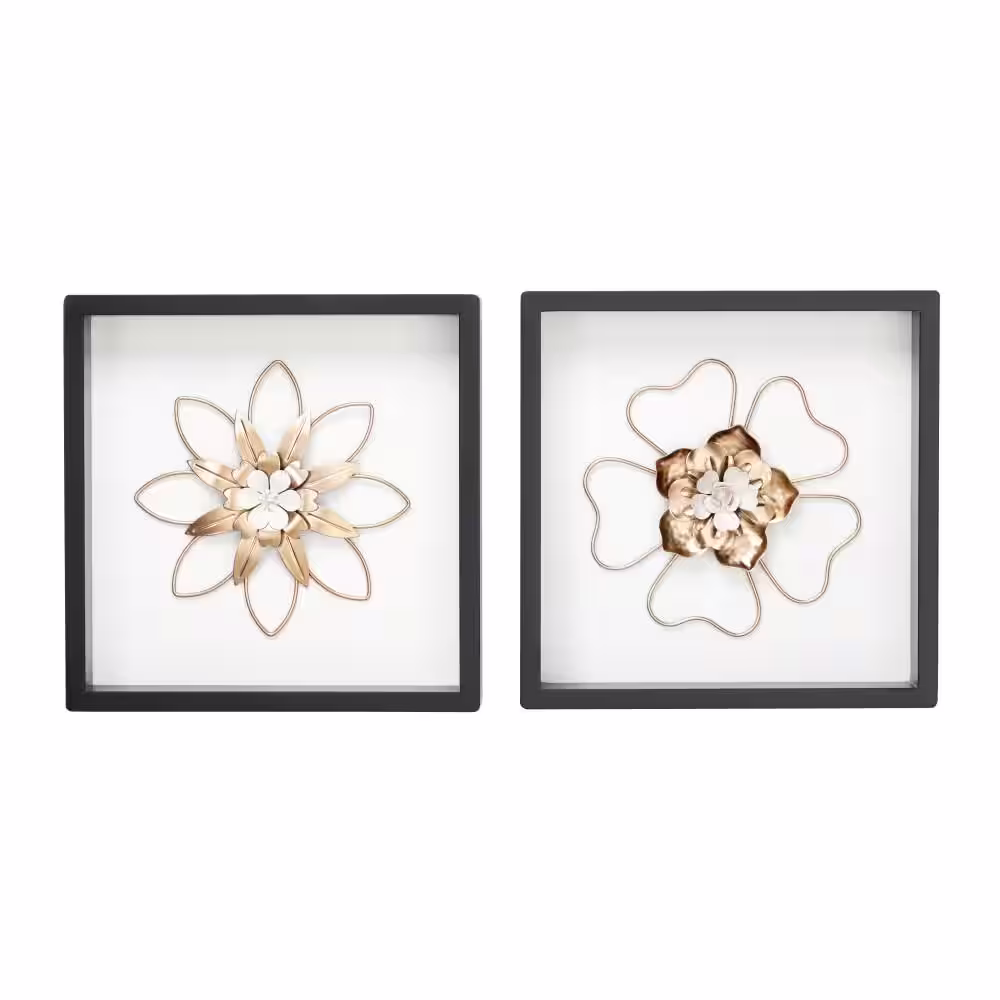 Litton Lane Black Wood Contemporary Floral Wall Decor (Set of 2)