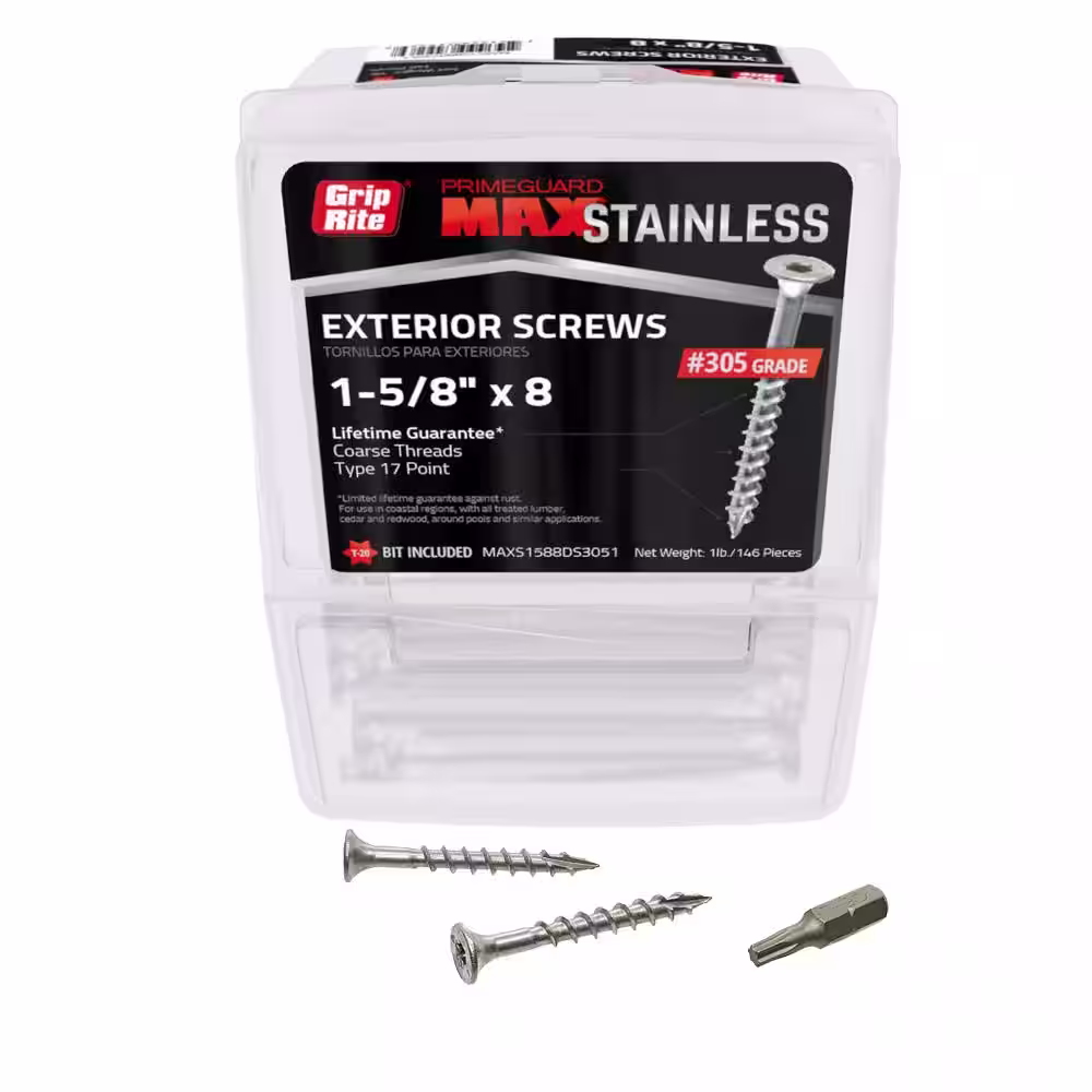 Grip-Rite #8 x 1-5/8 in. 305 Stainless Steel Star Drive Deck Screw (1 lb/Pack)