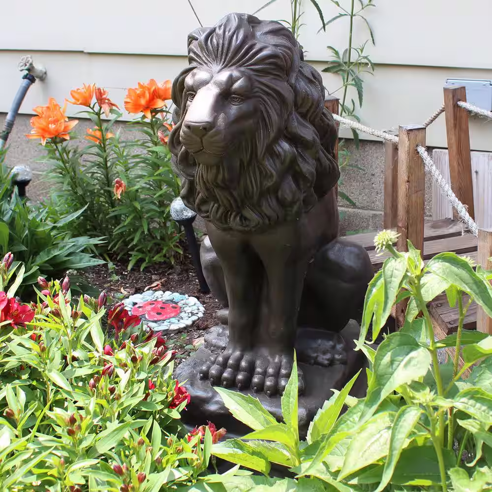 Emsco 28 in. Bronze Color Guardian Lion Lawn and Garden Statue