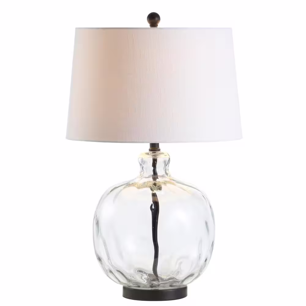 JONATHAN Y Rae 26.5 in. Clear/Black Glass/Metal LED Table Lamp