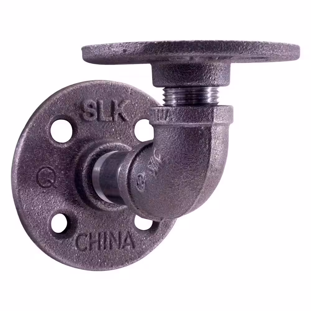 PIPE DECOR 3.75 in. L Malleable Iron Wall Mounted L-Shaped Shelving Brackets in Industrial Steel Grey (4-Pack)