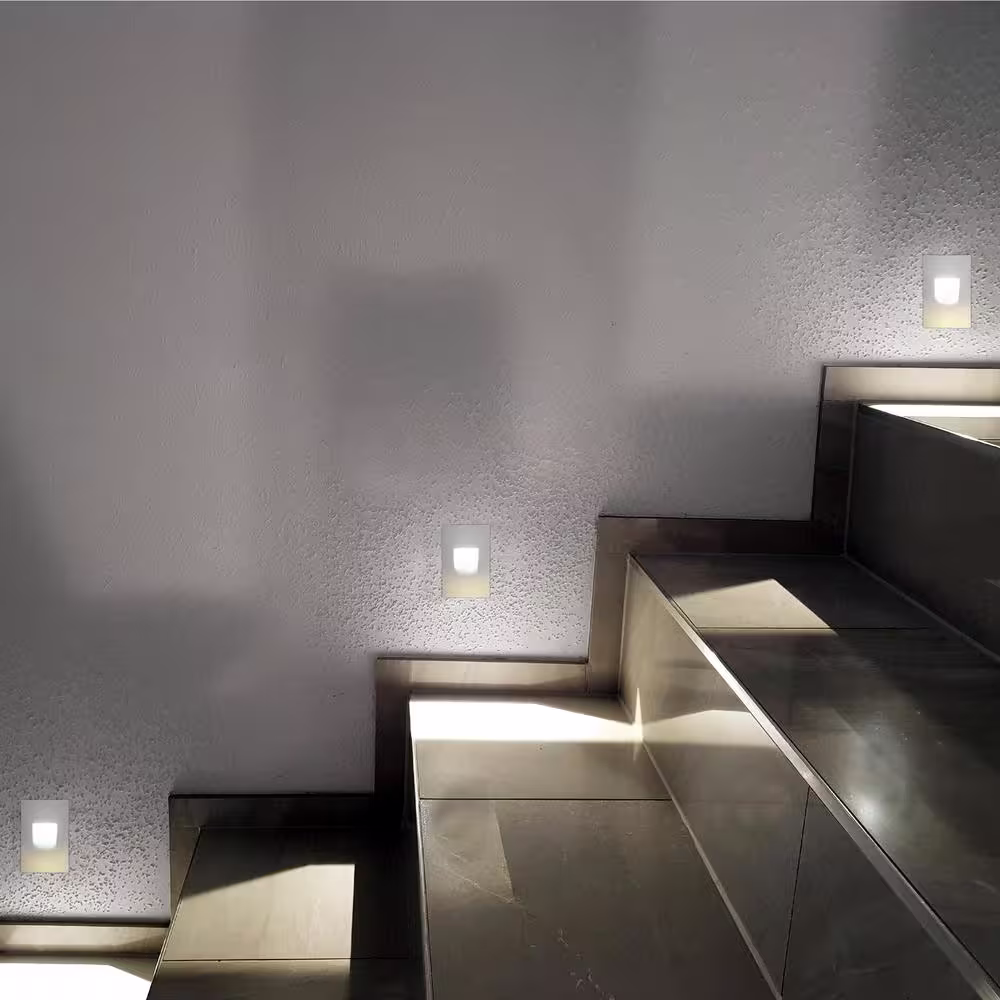 Maxxima Vertical Hardwired White Step Light, LED Stair Light, Indoor/Outdoor 3 CCT Selectable 3000K to 5000K (2-Pack)