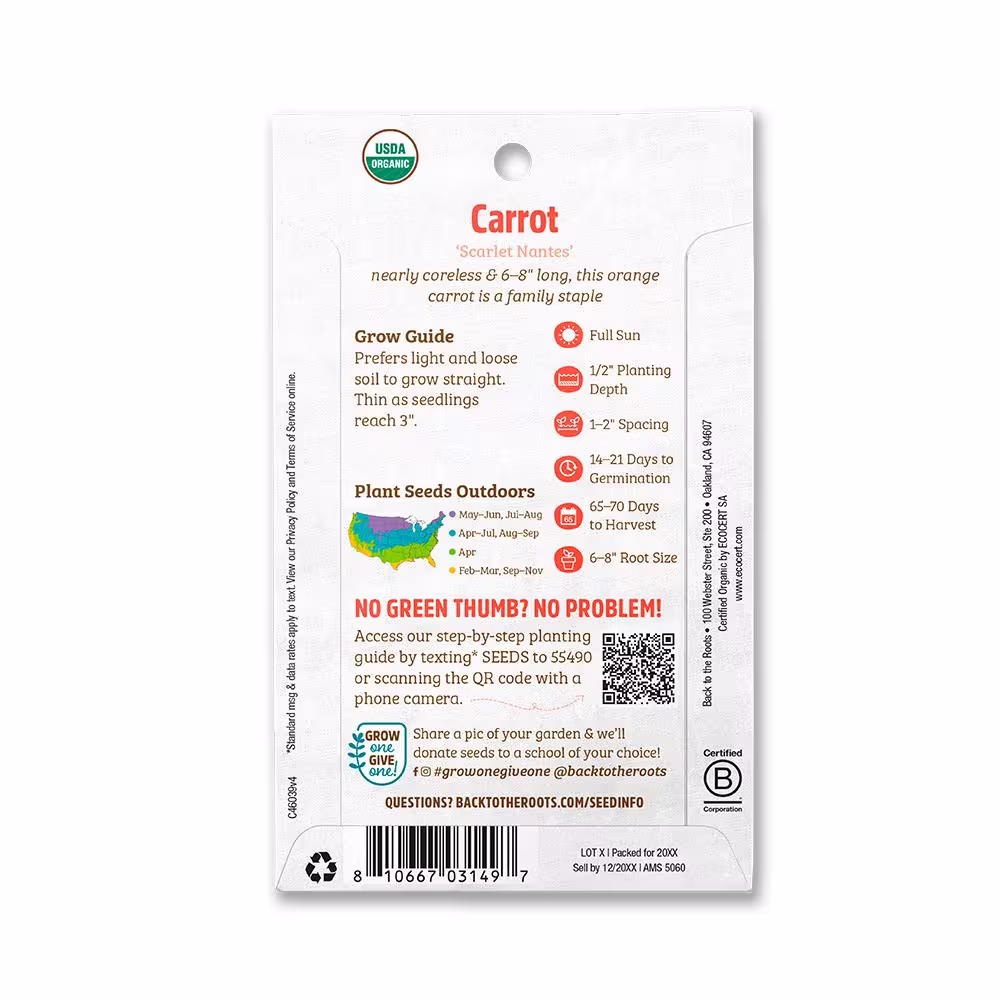 Back to the Roots Organic Scarlet Nantes Carrot Seed (1-Pack)