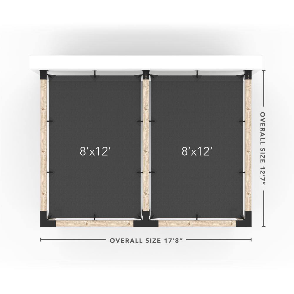 TOJA GRID 12 ft. L x 16 ft. W Double Wall Mount Pergola Kit with 2 Crimson Shade Sails, 6x6 Wood
