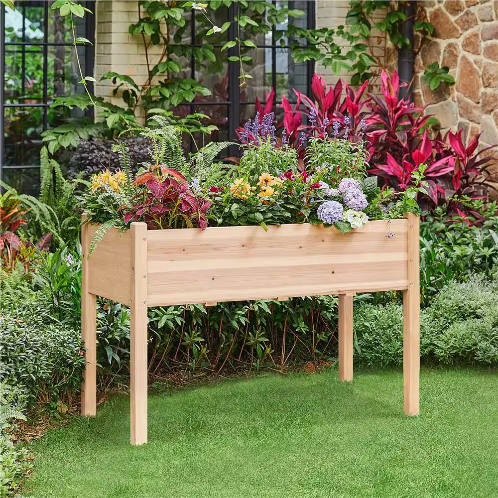 Yaheetech 48 in. L x 24 in. W x 30 in. H Natural Wood Elevated Rectangle Garden for Backyard