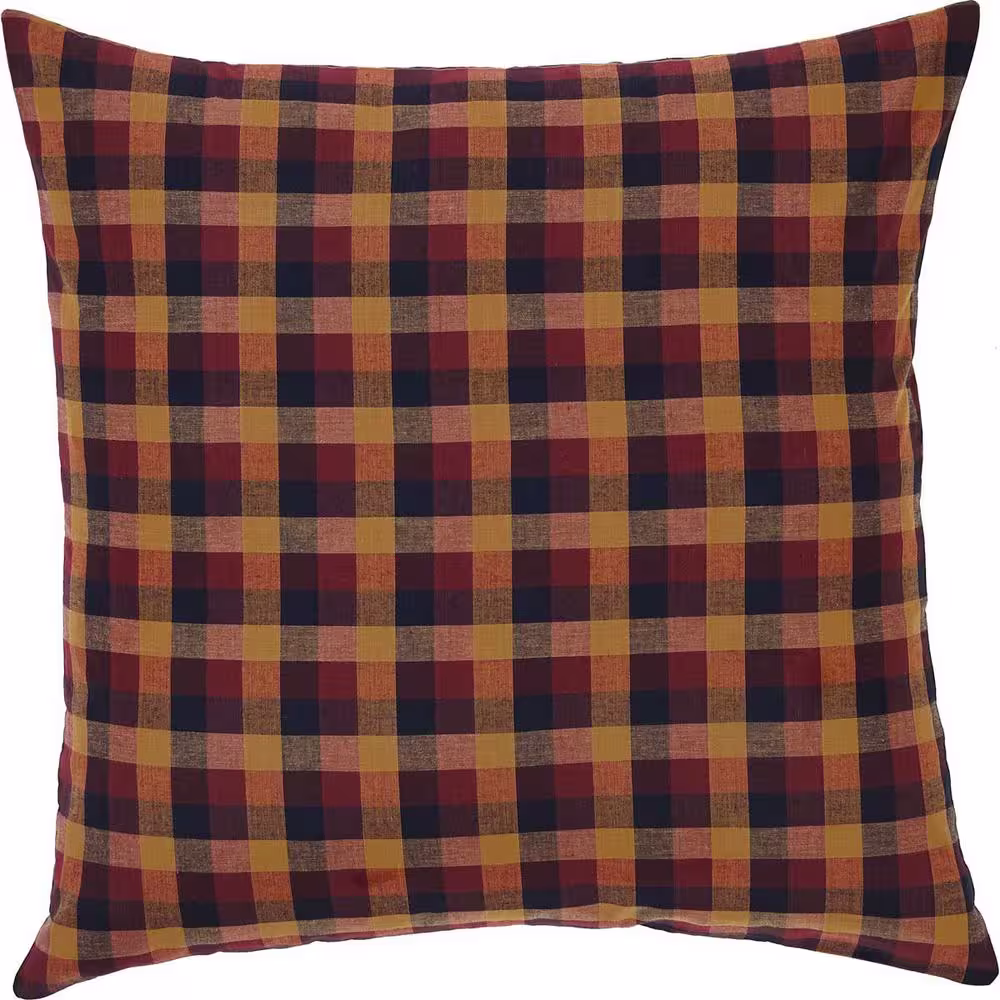 VHC BRANDS Heritage Farms Burgundy Mustard Black Primitive Check Cotton Euro Sham