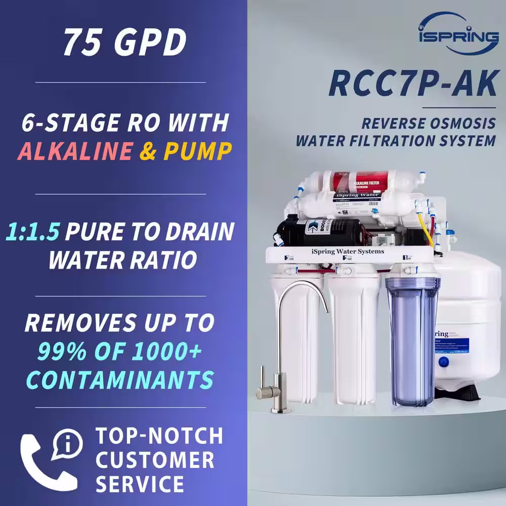 ISPRING Maximum Performance Under Sink Reverse Osmosis Water Filtration System with Booster Pump and Alkaline Filter