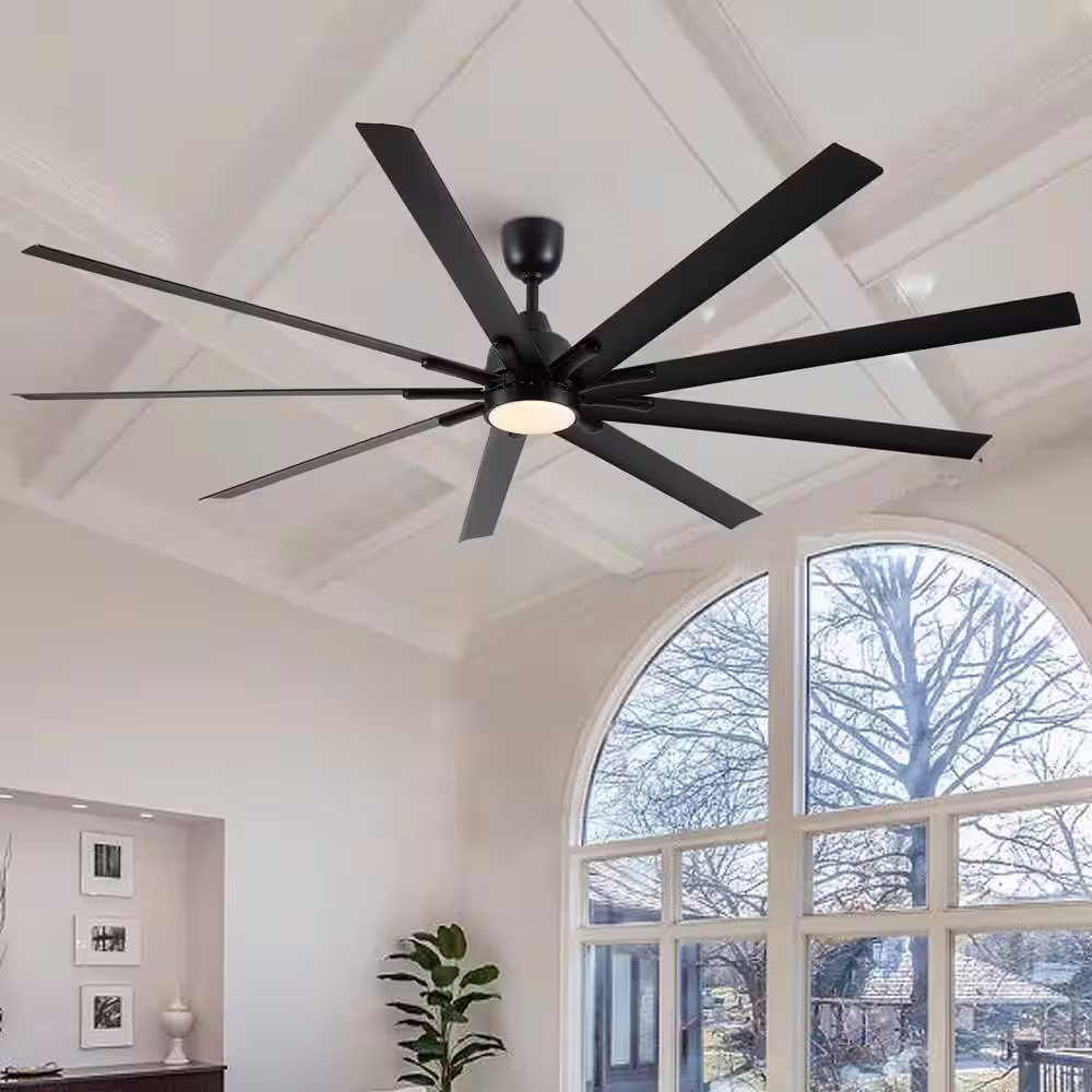 None 84 in. Industrial Indoor Large Black Ceiling Fans with LED Light Kit for Patio, Remote and DC Reversible Motor Included