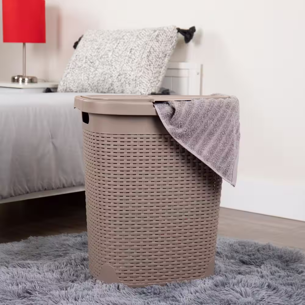 Mind Reader Basket Collection, Slim Laundry Hamper, 50 Liter (15kg/33lbs) Capacity, Attached Hinged Lid, Set of 2, Tan