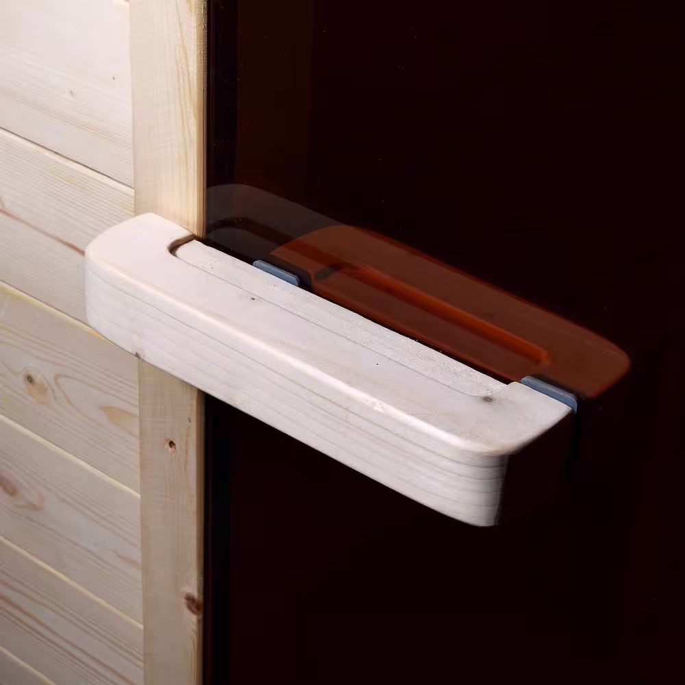 ALEKO 4-Person Outdoor-Indoor Electric White Finland Pine Wet Dry Barrel Sauna, Front Porch Canopy - 8 kW Harvia KIP Heater