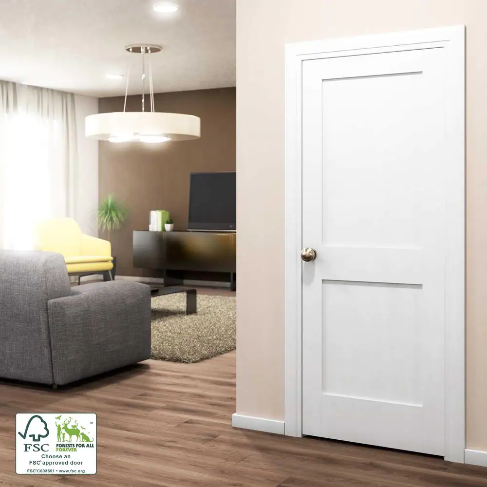 eightdoors 30 in. x 80 in. x 1-3/8 in. Shaker White Primed 2-Panel Solid Core Wood Interior Slab Door