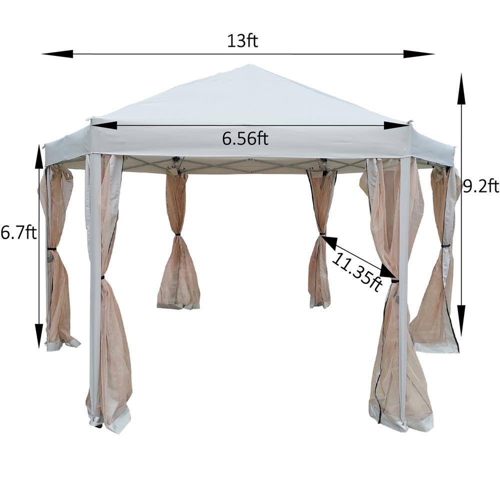 None 13 ft. x 13 ft. Light Grey Pop-Up Gazebo Tent Outdoor Canopy Hexagonal Canopies Gazebos with Storage Bag