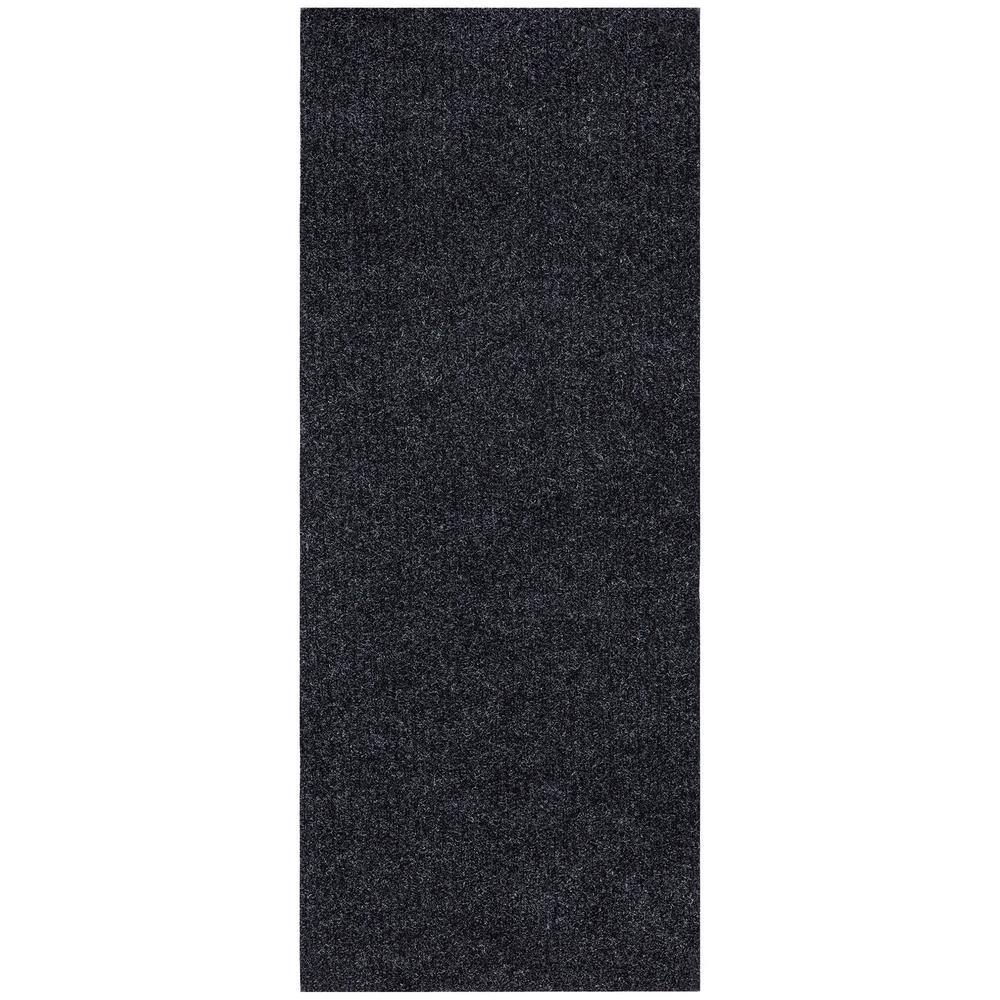Sweet Home Stores Ribbed Waterproof Non-Slip Rubber Back Solid Runner Rug 2 ft. W x 17 ft. L Black Polyester Garage Flooring