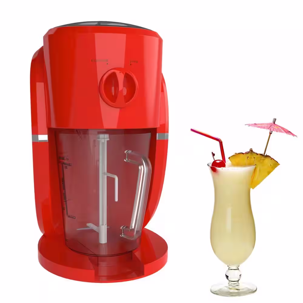None 32 oz. Red Frozen Drink Machine - Fine or Course Ice Shaver for Snow Cones, Daquiris or Slushies