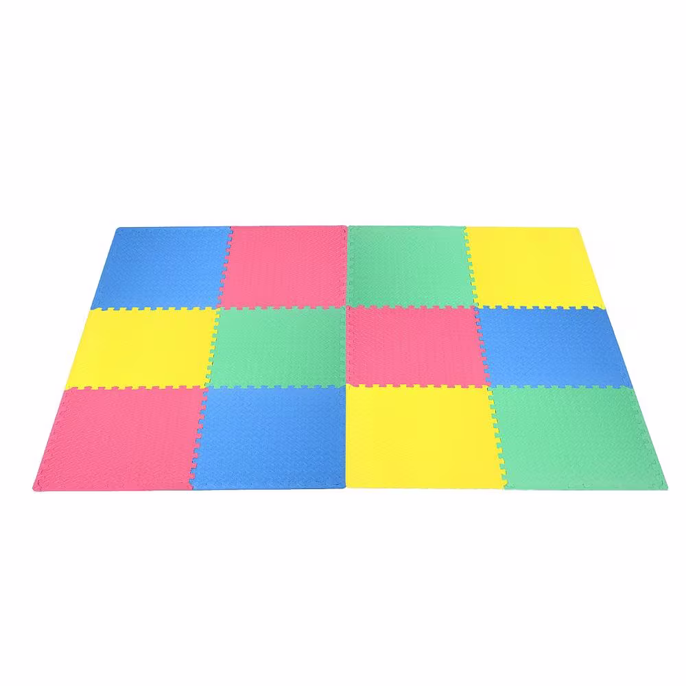 HONEY JOY 12PCS Multicolor 25 in. X 25 in. Kid's Puzzle Square Exercise Play Mat w/EVA Foam Interlocking Tiles 52 sq.ft. 1-Pack