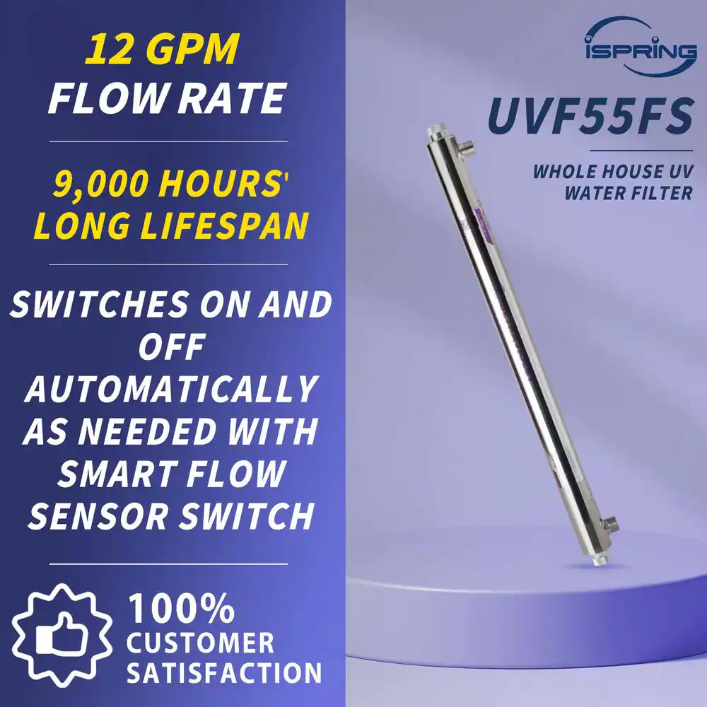ISPRING 55-Watt Whole House UV Water Filtration System with Smart Flow Sensor Switch, 110-Volt, 12 GPM