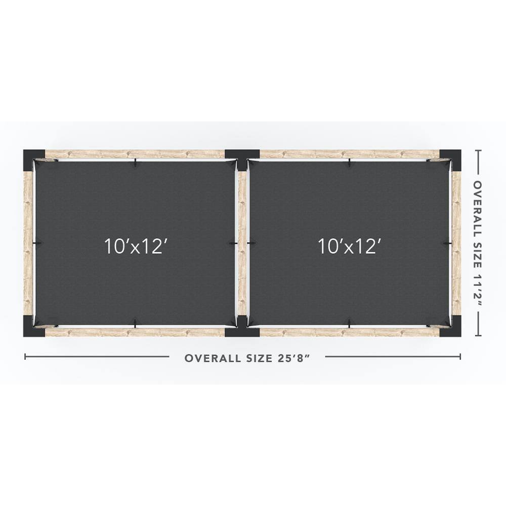 TOJA GRID 10 ft. L x 24 ft. W Double Pergola Kit with 2 White Shade Sails, for 4x4 Wood