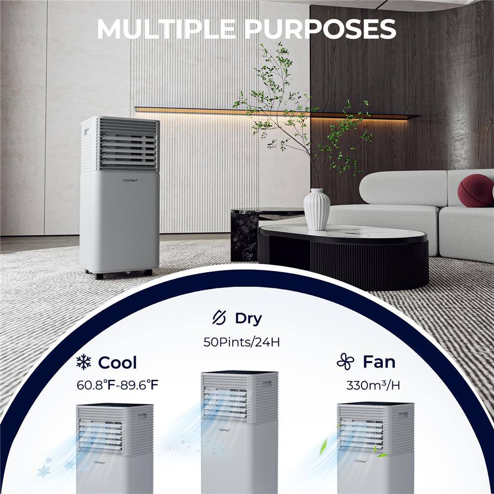 Costway 10000 BTU (ASHRAE) Portable Air Conditioner Cools 350 sq. ft. with Dehumidifier Remote in Gray