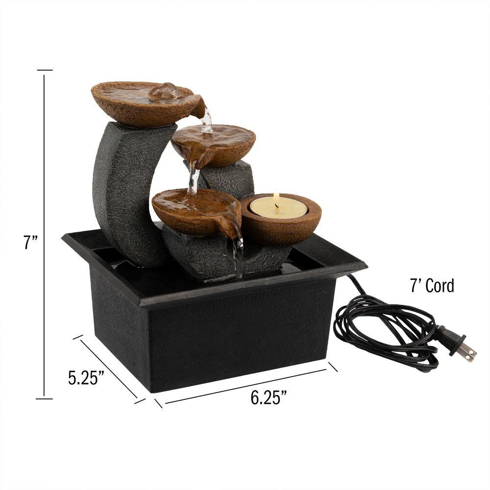 Pure Garden 7 in. 3-Tier Indoor Cascading Waterfall Tabletop Water Fountain with LED Lights