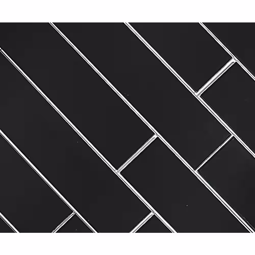ABOLOS Black Diamond Straight Edge Subway 3 in. x 12 in. Glass Peel and Stick Decorative Art Tile (11 sq. ft./Case)