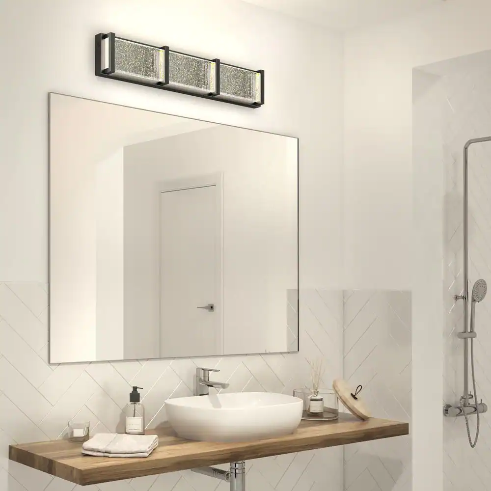 Artika Subway 27 in. 3-Light Matte Black Modern Integrated LED Vanity Light Bar for Bathroom with Bubble Glass