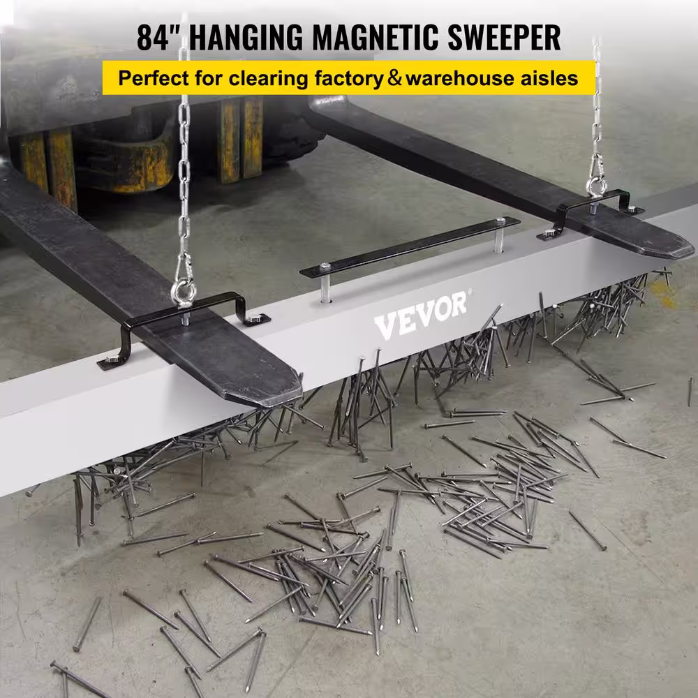 VEVOR Hanging Magnetic Sweeper 84 in. Magnet Fork Sweeper 99 lbs. Aluminium Surface Steel Hunting for Picking Up Nail Bolts