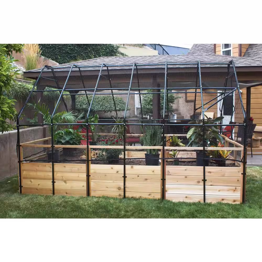 Outdoor Living Today 8 ft. x 12 ft. Cedar Wood Garden in A Box with Bird Net Cover