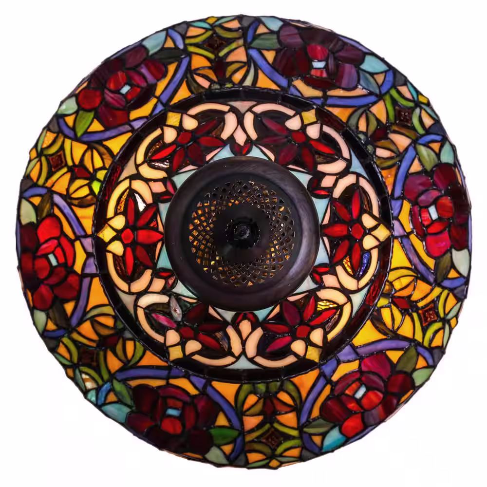 River of Goods 27.5 in. Multi-Colored Stained Glass Indoor Table Lamp with Parisian Shade and Lit Base
