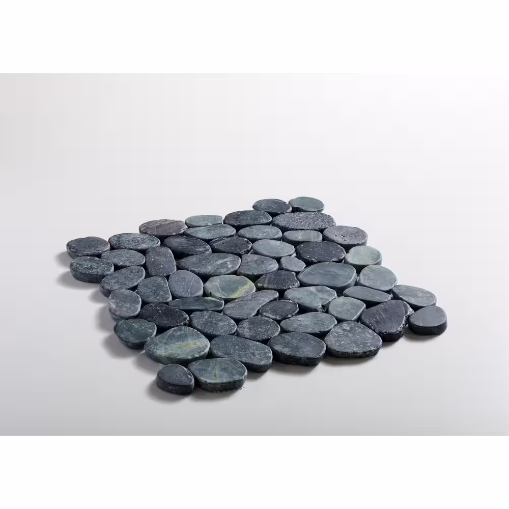 TILE CONNECTION Sliced Pebble Tile Black 11-1/4 in. x 11-1/4 in. x 9.5mm Honed Pebble Mosaic Tile (9.61 sq. ft. / case)