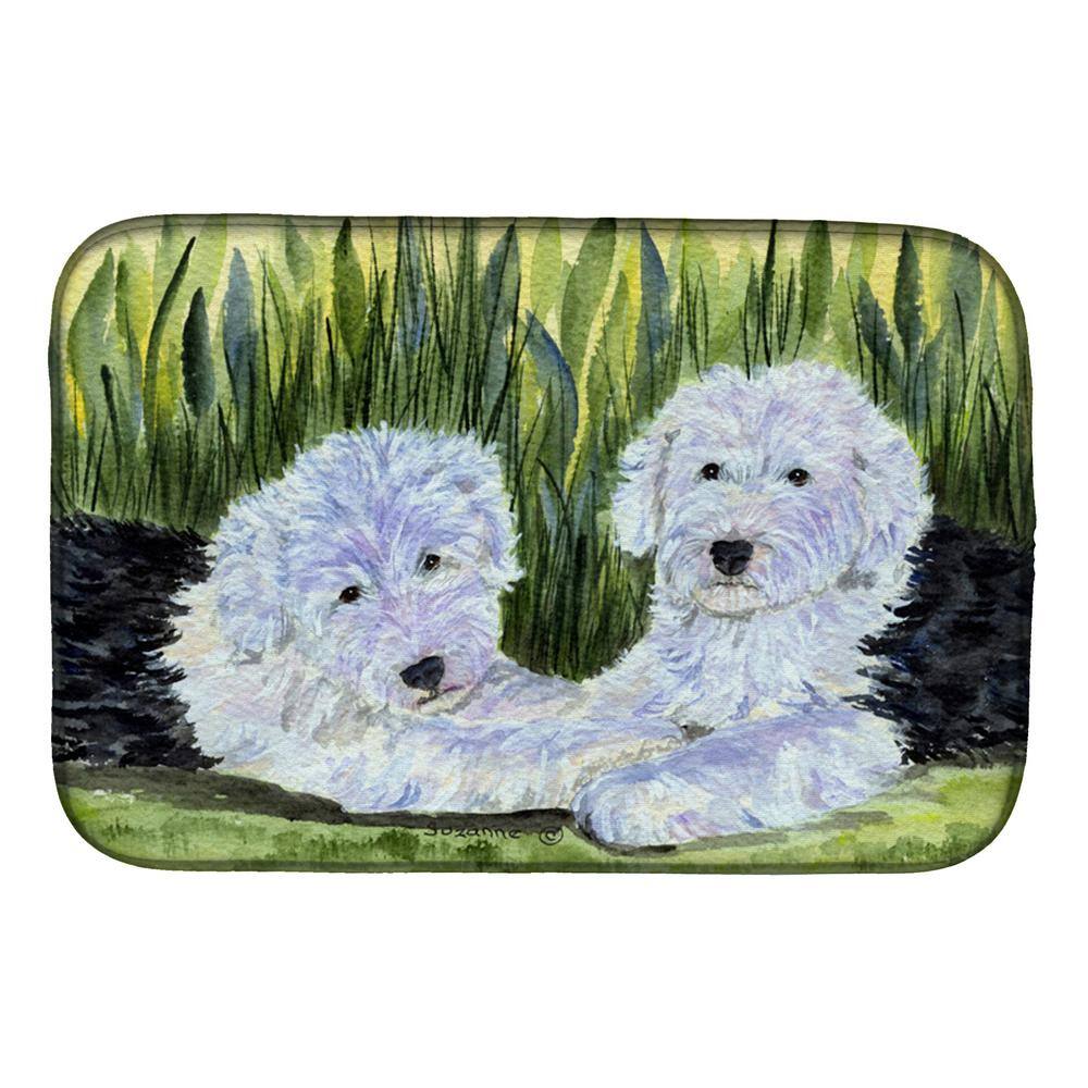 Caroline's Treasures 14 in. x 21 in. Multicolor Old English Sheepdog Dish Drying Mat