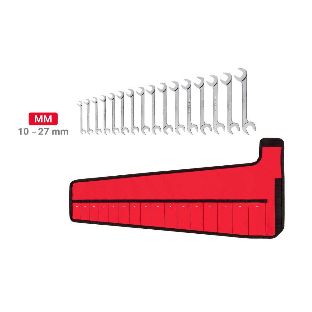 TEKTON 10 - 27 mm Angle Head Open End Wrench Set with Pouch (16-Piece)