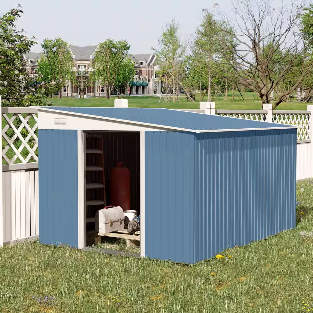 Outsunny 11 ft. W x 9 ft. D Metal Garden Storage Shed with Double Sliding Lockable Doors (580 sq. ft.)