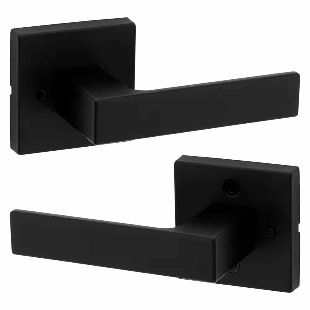 Kwikset Singapore Square Matte Black Bed/Bath Door Handle with Microban and Lock